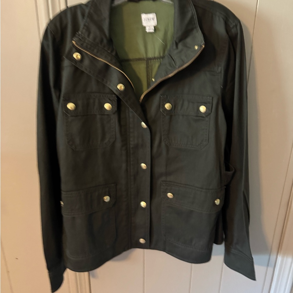 J. Crew Factory Dark Green Utility Jacket with Gold Buttons